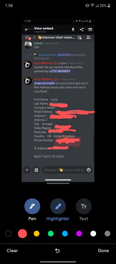 Crix posting partially redacted identifying data in Discord