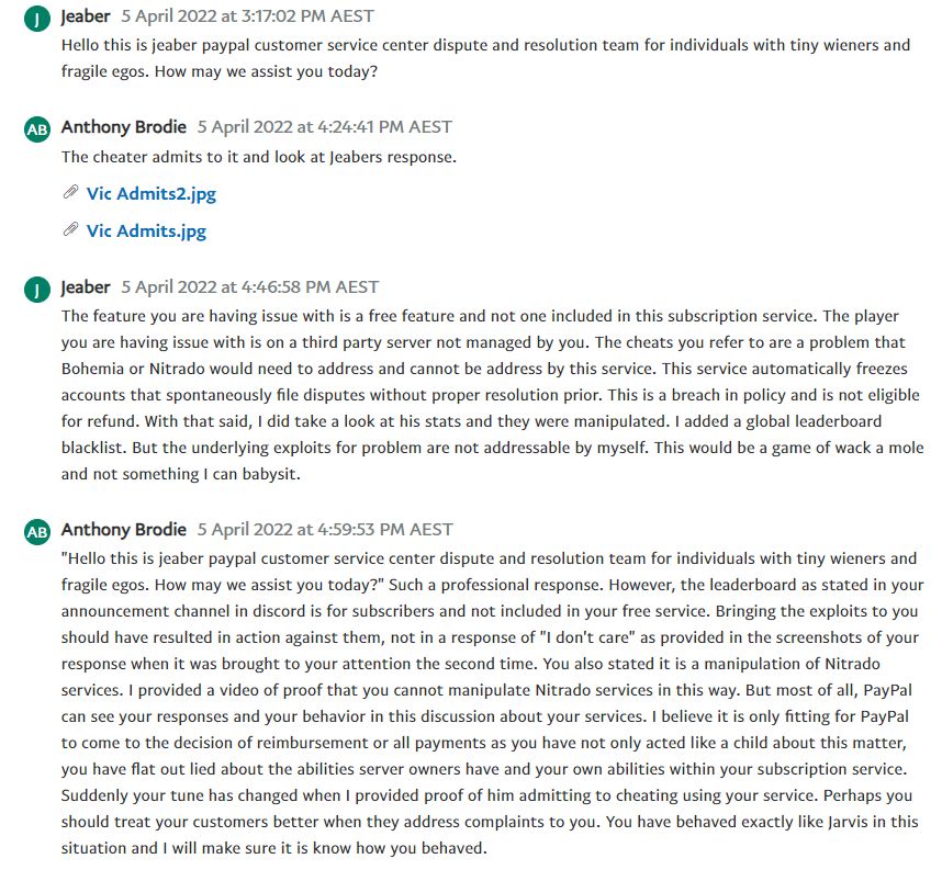 Jeabers PayPal dispute