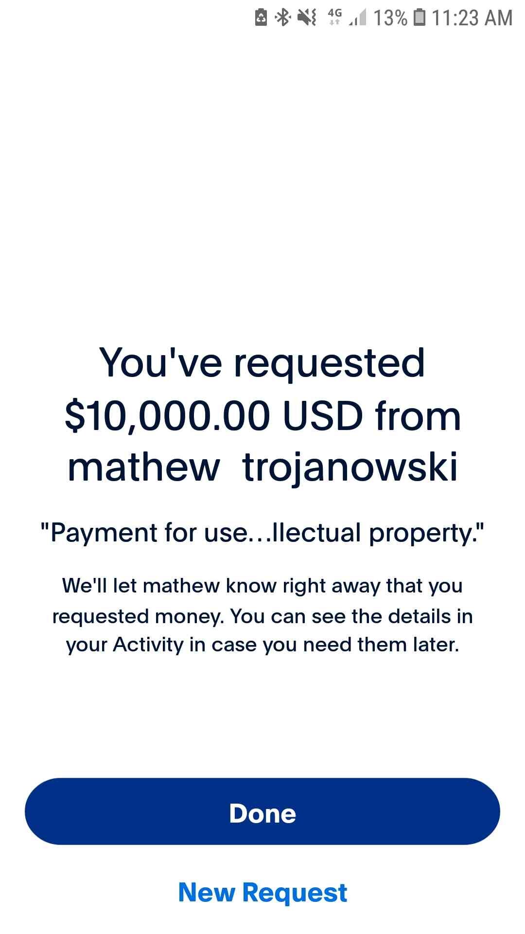 Kami PayPal $10000 request