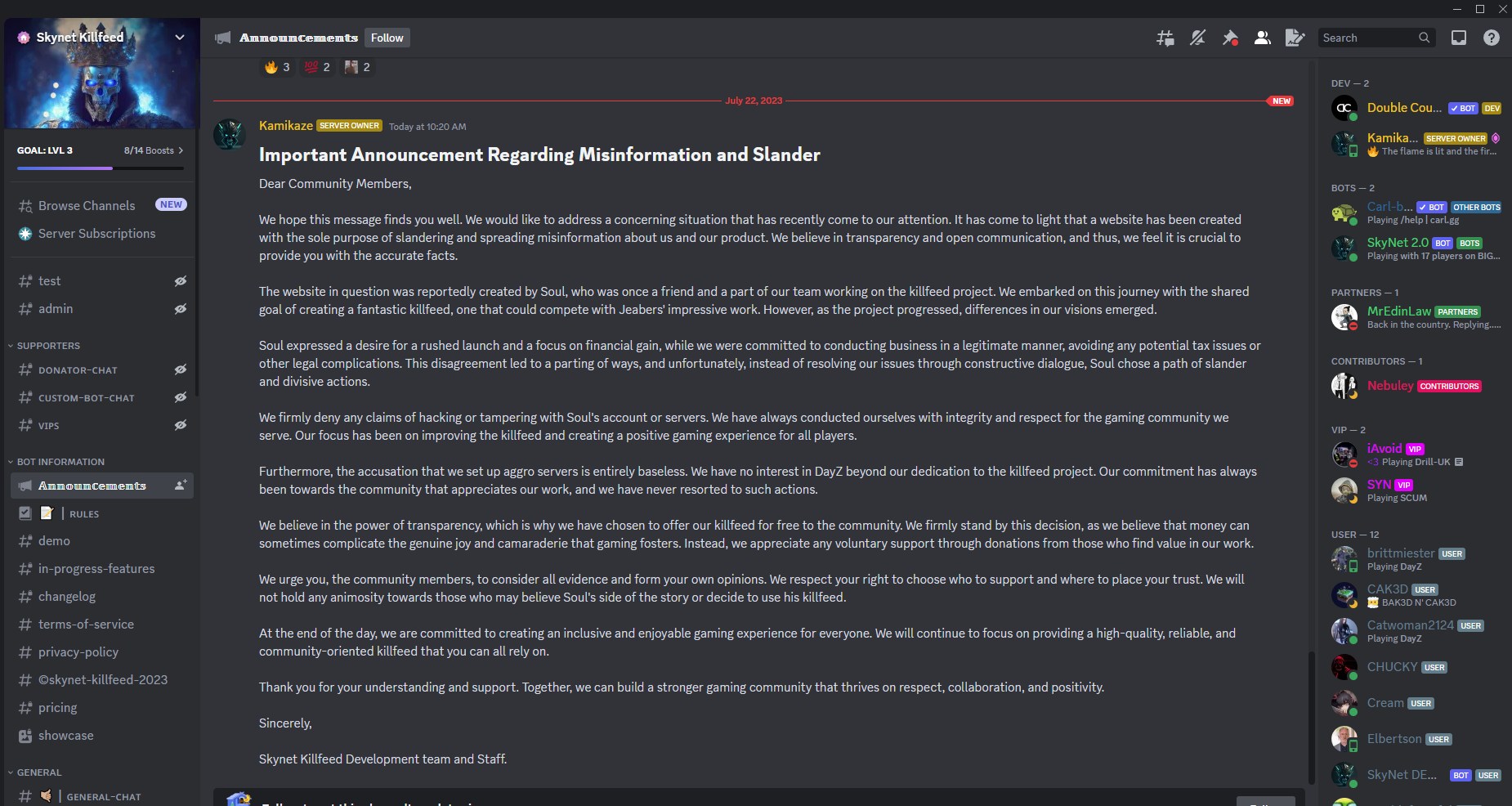 Massive slanderous post