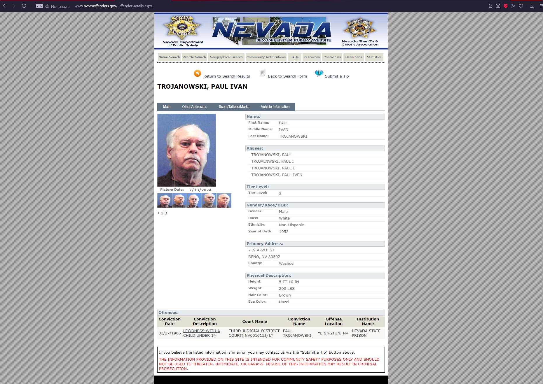 Nevada sex offender registry