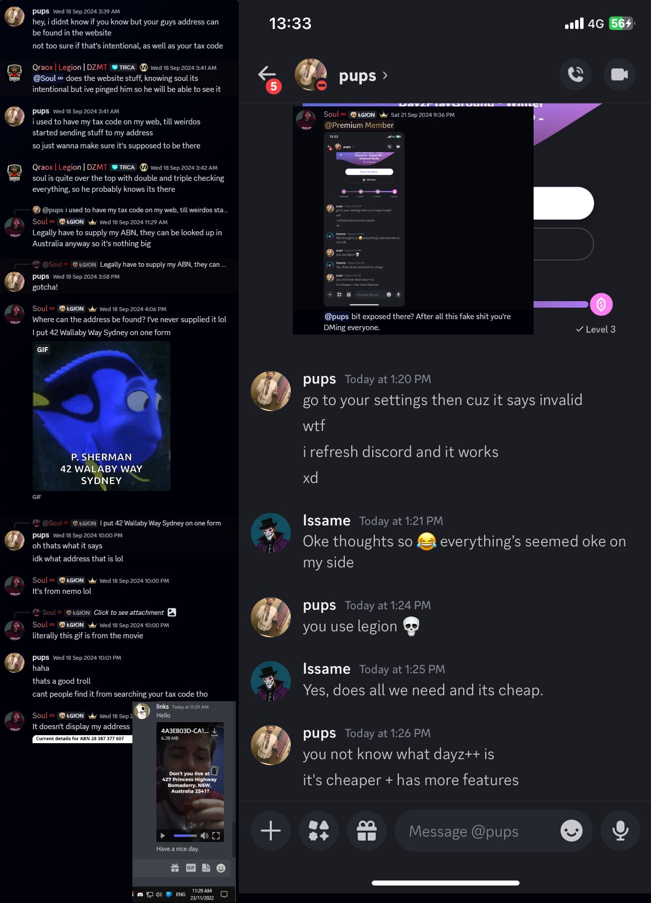 Links using alts doxxing